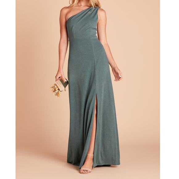 BIRDY GREY 1X Plus Green Sea Glass One-Shoulder Crepe Kira Maxi Dress 0b15 flaw - Picture 1 of 11